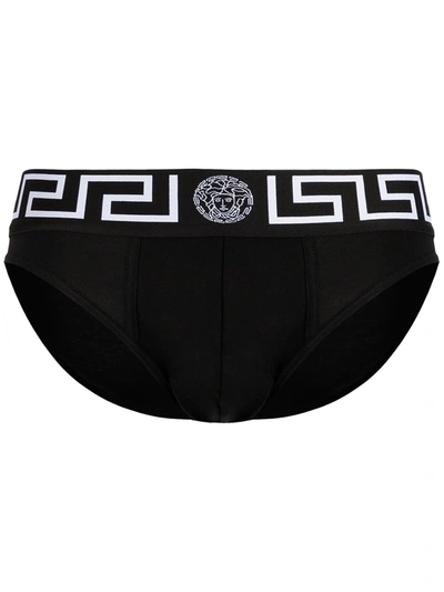 Shop Versace Greca-border Cotton Briefs In Schwarz