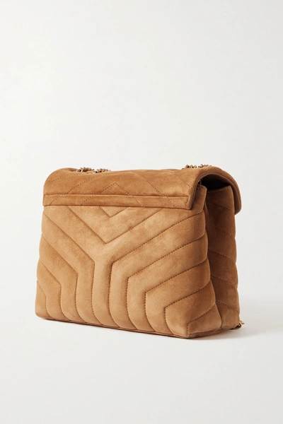 Shop Saint Laurent Loulou Small Quilted Suede Shoulder Bag In Brown