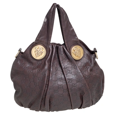 Pre-owned Gucci Ssima Leather Small Hysteria Hobo In Brown