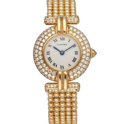 Pre-owned Cartier Silver Diamonds 18k Yellow Gold Colisee 1980 Quartz Women's Wristwatch 24 Mm