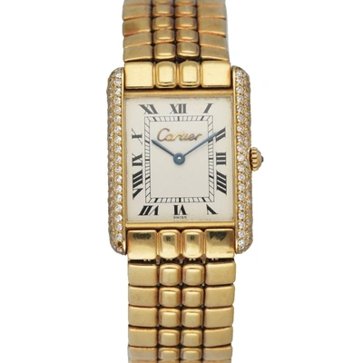 Pre-owned Cartier Silver Diamonds 18k Yellow Gold Tank Louis Women's Wristwatch 23 Mm