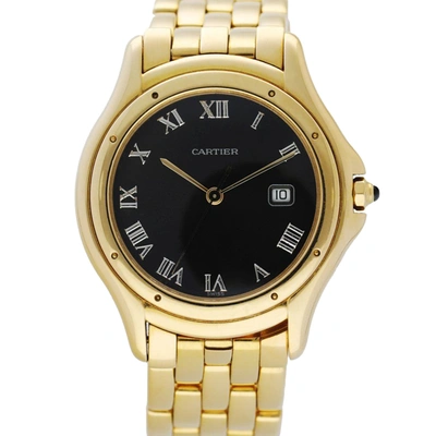 Pre-owned Cartier Black 18k Yellow Gold Cougar Panthere 116000r Men's Wristwatch 34 Mm