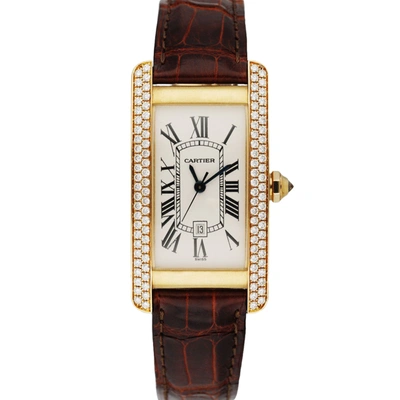 Pre-owned Cartier Silver Diamonds 18k Yellow Gold Tank Americaine 2483 Women's Wristwatch 23 Mm