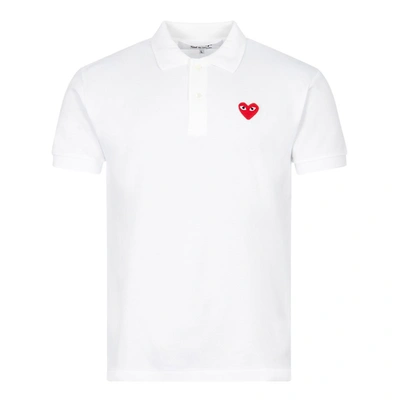 Shop Comme Des Garçons Play Polo Shirt Heart Logo In White