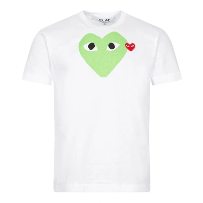 Shop Comme Des Garçons Play Heart Logo Green T-shirt In White