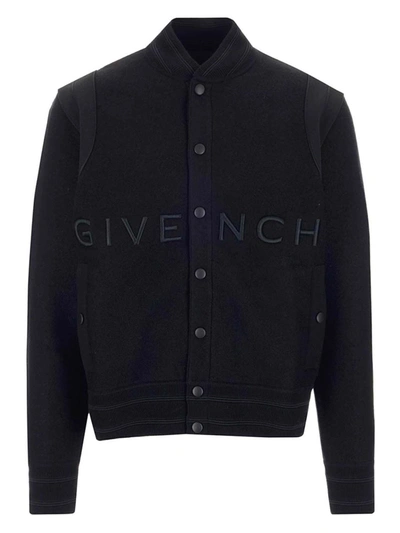 Shop Givenchy Wool Bomber Jacket In Black