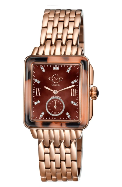 Shop Gevril Bari Tortoise Swiss Quartz Diamond Watch, 37mm In Rose Gold