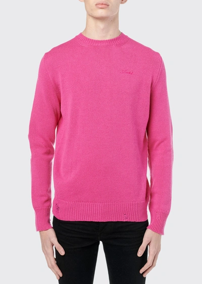 Shop Amiri Men's Destroyed/repaired Crew Sweater In Pink
