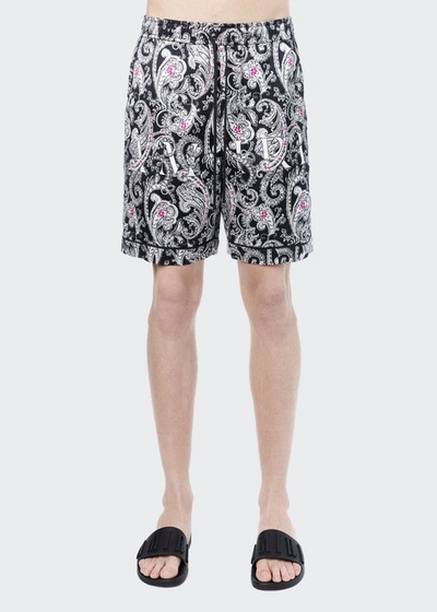 Shop Amiri Men's Paisley Pajama Shorts In Black