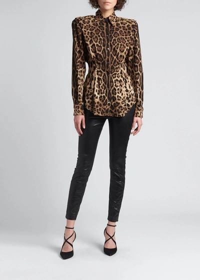 Shop Dolce & Gabbana Leopard-print Fitted Blouse In Lghbrowprt