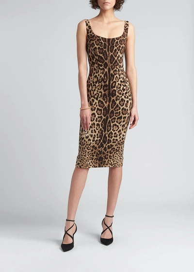 Shop Dolce & Gabbana Leopard-print Slim Midi Dress In Lghbrowprt