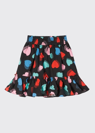 Shop Stella Mccartney Girl's Heart-print Ruffle Skirt In G113 Multi