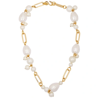 Shop Kenneth Jay Lane Faux Pearl-embellished Gold-tone Necklace