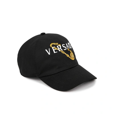 Shop Versace Black Embroidered Cotton Cap