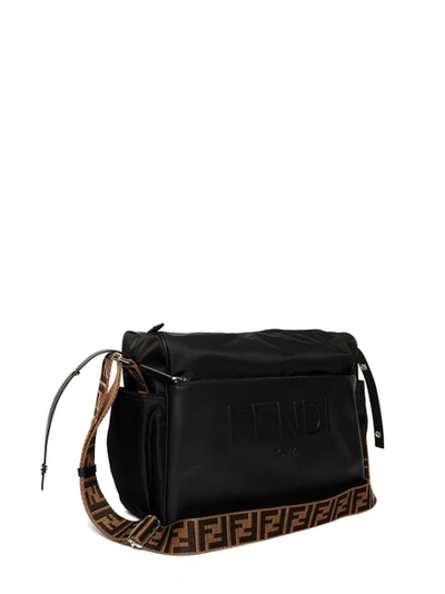 Shop Fendi Leather Logo Diaper Bag Black