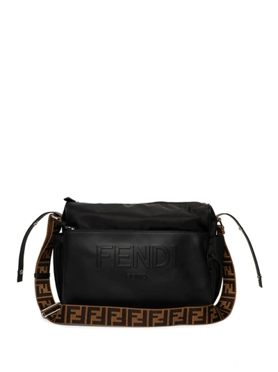 Shop Fendi Leather Logo Diaper Bag Black