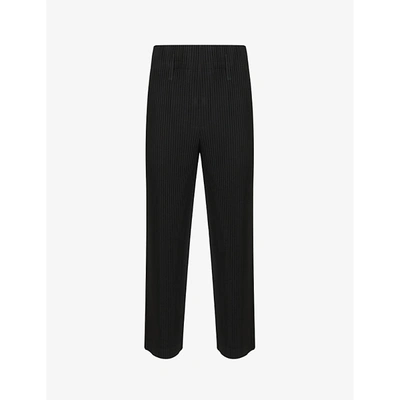 Shop Issey Miyake Mens Black Pleated Slim-fit Tapered Woven Trousers L