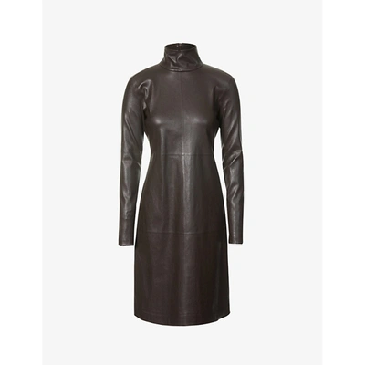 Shop Bottega Veneta Womens Fondant Funnel-neck Leather Mini Dress 6