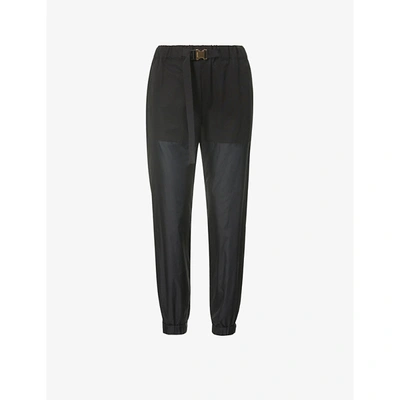 Shop Sacai Womens Black Tapered High-rise Cotton-blend And Shell Trousers 2