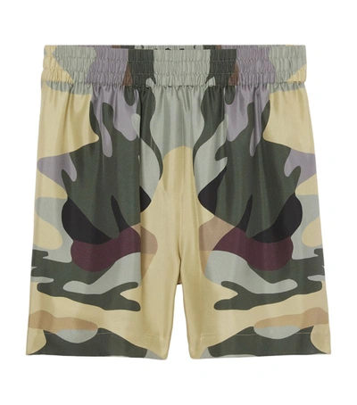 Shop Burberry Silk Camouflage Print Shorts In Green