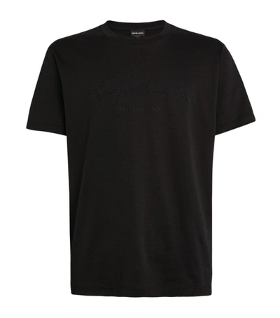 Shop Giorgio Armani Logo Embroidered T-shirt In Black