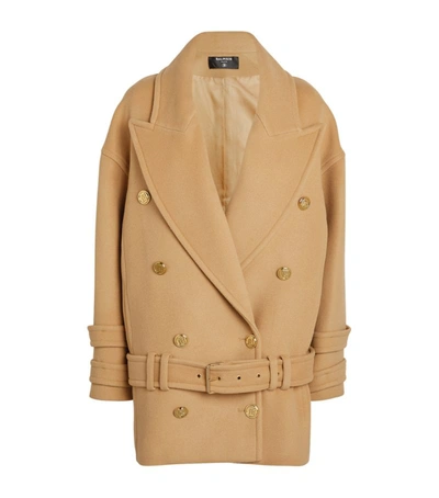 Shop Balmain Wool-cashmere Double-breasted Peacoat In Beige