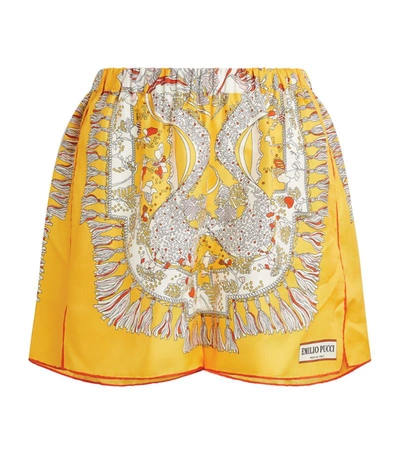 Shop Emilio Pucci Silk Printed Shorts In Yellow