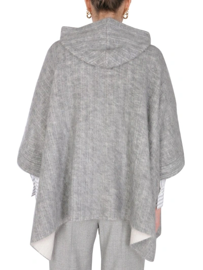 Shop Brunello Cucinelli Mixed Wool And Cashemere Poncho In Grey