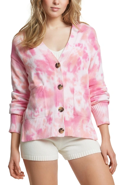 Shop Juicy Couture Tie Dye Crop Chunky Cardigan In Lavender Lipstick Combo