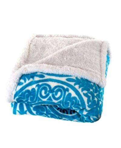 Shop Baldwin Home Printed Coral Soft Fleece Sherpa Throw Blanket In Blue