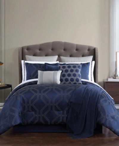 Shop Hallmart Collectibles Rinley 14-pc California King Comforter Set Bedding In Navy/gray