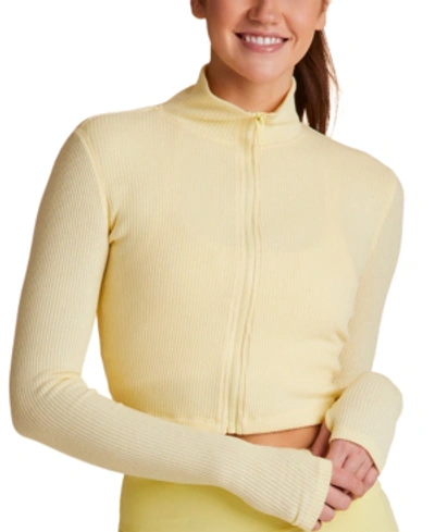 Shop Alala Rise Cropped Ribbed Sweatshirt In Buttercup