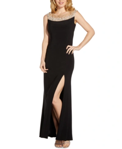Shop Adrianna Papell Embellished Jersey Gown In Black