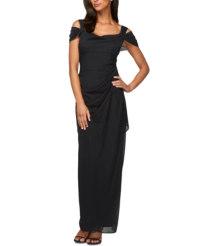 Shop Alex Evenings Petite Cold-shoulder A-line Gown In Black