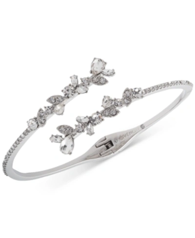Shop Givenchy Crystal Floral Bypass Cuff Bracelet In Silver