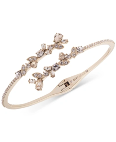 Shop Givenchy Crystal Floral Bypass Cuff Bracelet In Gold