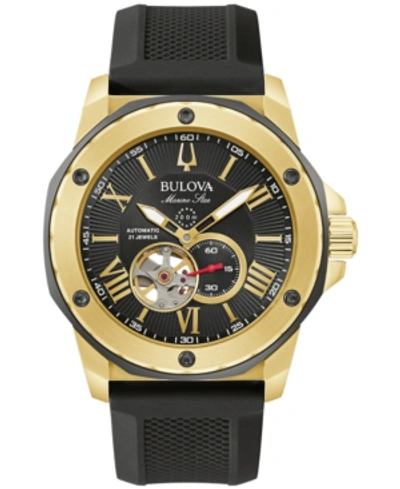 Shop Bulova Men's Automatic Marine Star Black Silicone Strap Watch 45mm
