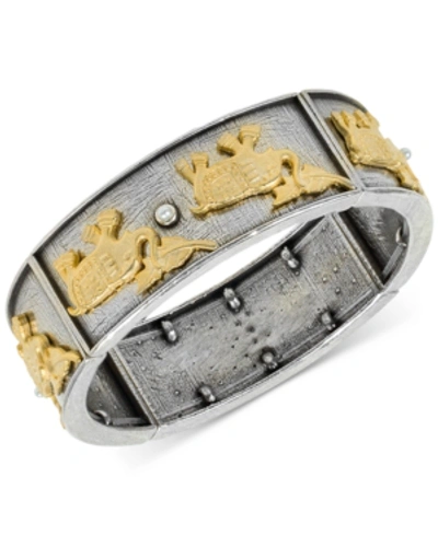 Shop Patricia Nash Two-tone Elephant Stretch Bangle Bracelet In Silver Ox/egyptian Gold