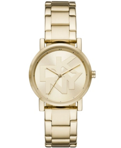 Shop Dkny Women's Soho Three-hand Gold-tone Stainless Steel Bracelet Watch, 34mm