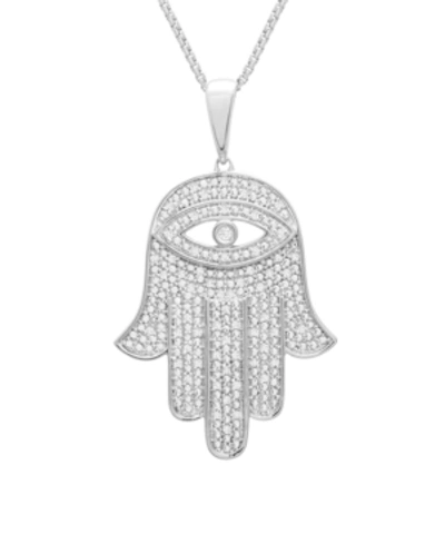 Shop Macy's Men's Diamond Hamsa Hand 22" Pendant Necklace (1/4 Ct. T.w.) In 14k Gold-plated Sterling Silver Or S