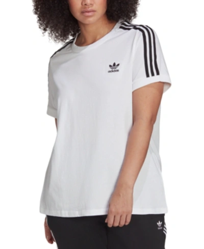 Shop Adidas Originals Plus Size Cotton Striped T-shirt In White