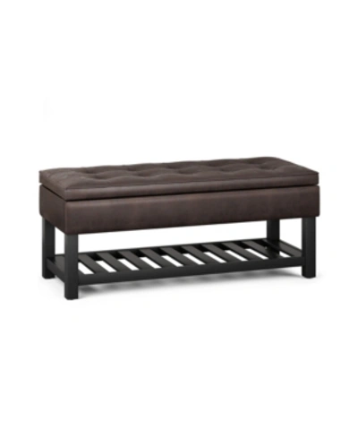 Shop Simpli Home Cosmopolitan Traditional Rectangle Storage Ottoman Bench In Distressed Brown