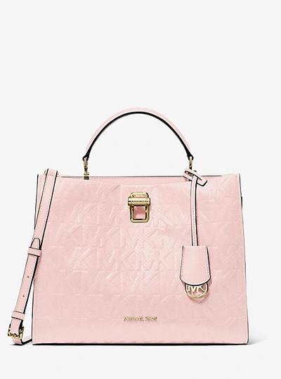 Shop Michael Kors Penelope Python Embossed Faux Leather Satchel In Pink