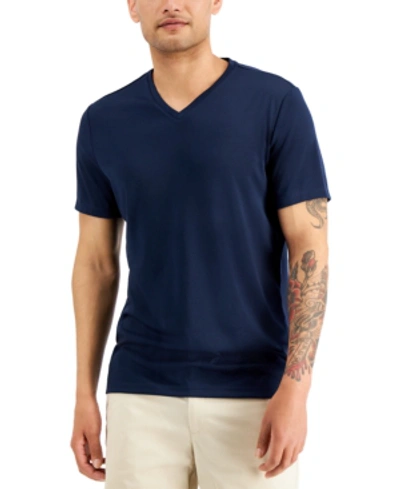 Shop Alfani Men's Travel Stretch V-neck T-shirt, Created For Macy's In Neo Navy