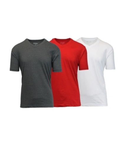 Shop Galaxy By Harvic Men's Short Sleeve V-neck T-shirt, Pack Of 3 In White-red-charcoal