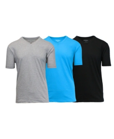 Shop Galaxy By Harvic Men's Short Sleeve V-neck T-shirt, Pack Of 3 In Black-aqua-heather Gray