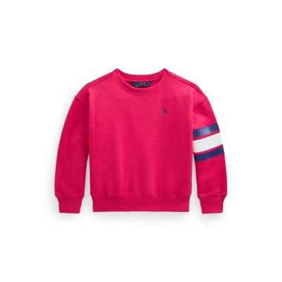 Shop Polo Ralph Lauren Logo Striped Fleece Sweatshirt In Sport Pink