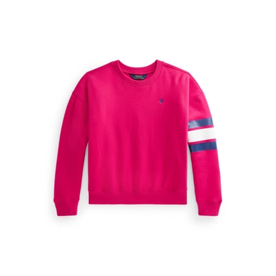 Shop Polo Ralph Lauren Logo Striped Fleece Sweatshirt In Sport Pink