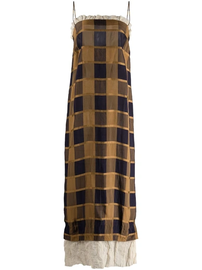 Shop Khaite Susanna Checked Sleeveless Dress In Brown