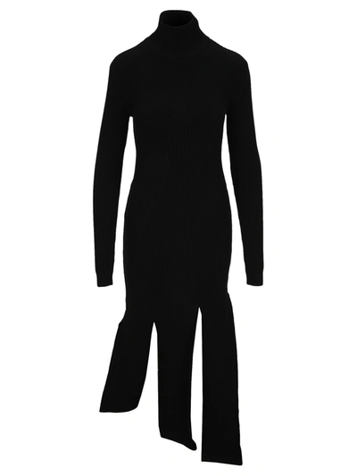 Shop Bottega Veneta Black Asymmetric Knitted Dress